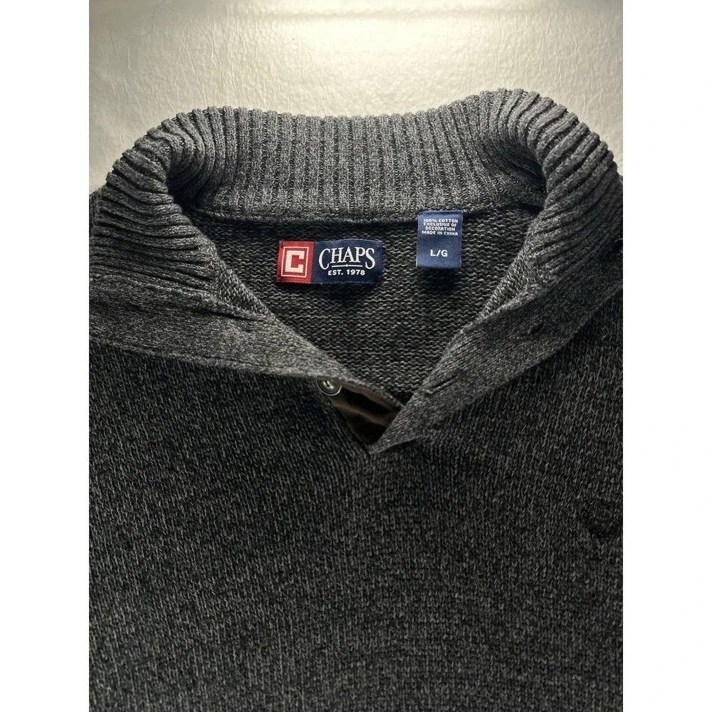 Chaps Ralph‎ Lauren Sweater Adult Small Gray Cotton Elbow Patch Mock Neck Mens